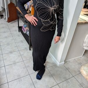 Elegant Black Ribbed Maxi Pencil Dress for Night Out